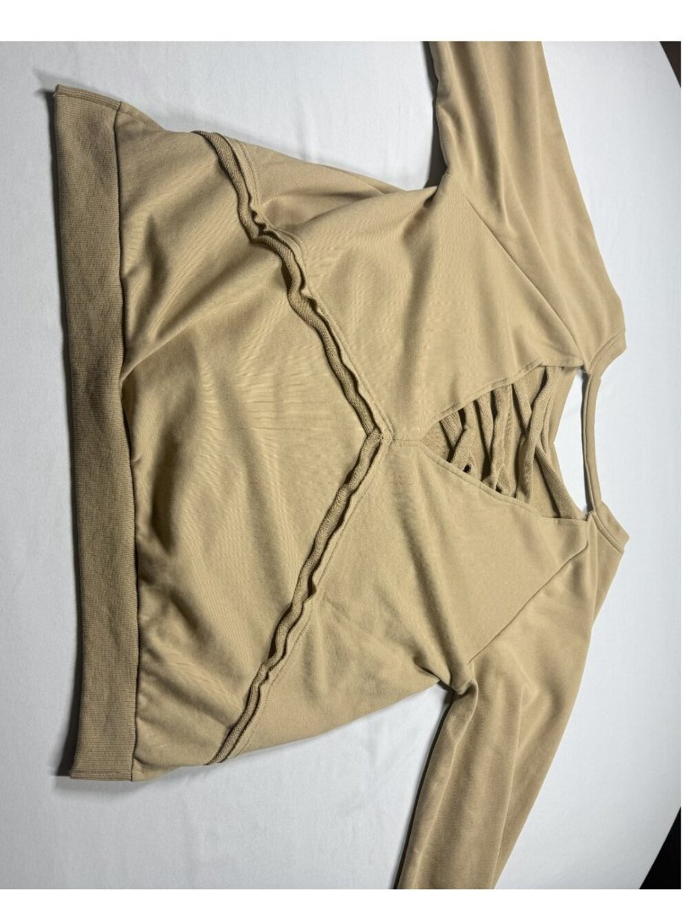 POL TKT622 Criss Cross Open Back French Terry Sweatshirt Tan L - Picture 8 of 13